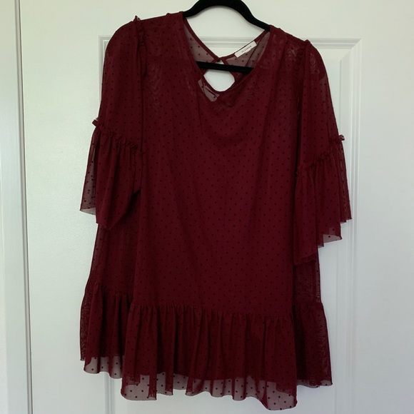 Pleione Tops - Burgundy Peplum